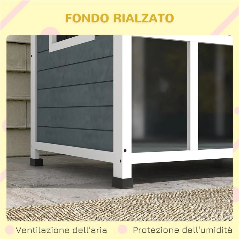 CUCCIA PER CANI TAGLIA MEDIA DA ESTERNO CON TETTO APRIBILE IN LEGNO, 101X66.5X70.5 CM, GRIGIO