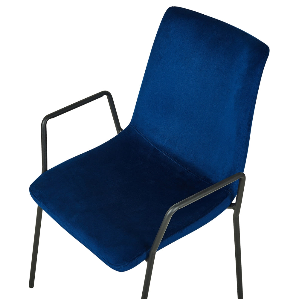 Set di 2 sedie da pranzo in velluto blu scuro con braccioli impilabili sala da pranzo ufficio sala conferenze