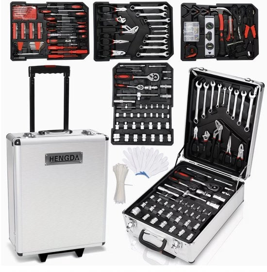 Set di attrezzi da 1031 pezzi in kit a rotazione | Incluso chiave a combinazione, chiave inglese e accessori | Kit di attrezzi professionale completo