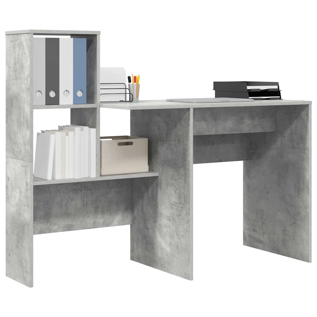 vidaXL Scrivania con lo scaffale Grigio cemento 131.5 x 50 x 106.5 cm