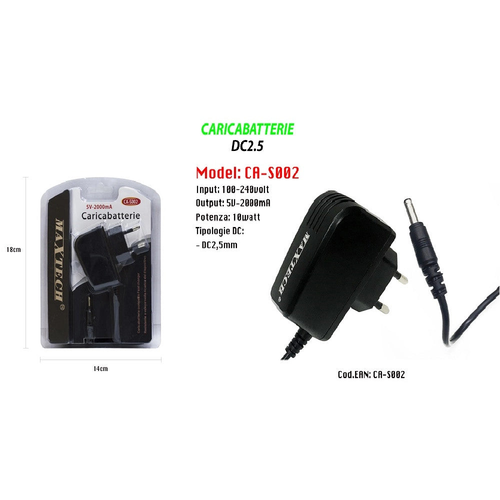 Trade Shop - Caricabatterie Compatto Fast Charger Dc 2.5 Mm 5volt-2000ma 10watt Maxtech Ca-s002 -