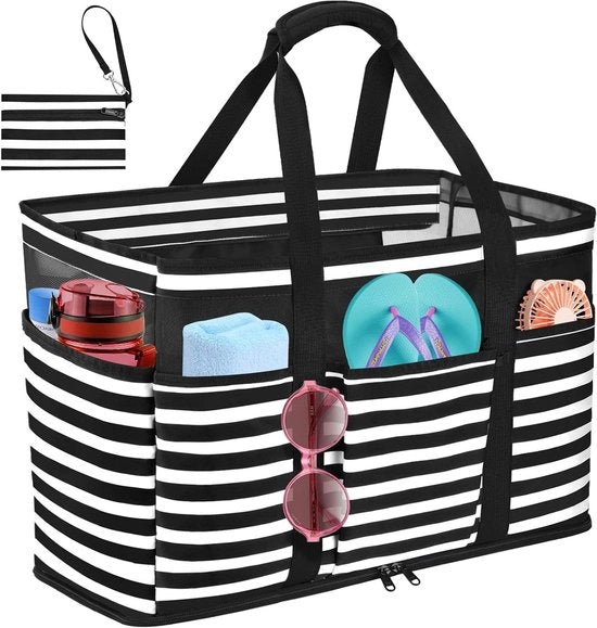 Grossa borsa da spiaggia con chiusura a cerniera e sacchetto umido impermeabile - grande borsa a tracolla per donne - ideale per estate, spiaggia, vacanza, shopping e viaggi