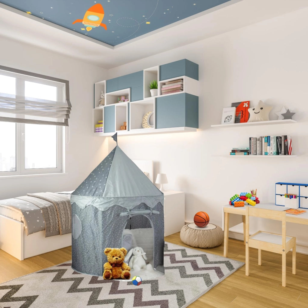 MOHOME Tenda Bambini Cameretta Grigio Casa Giochi Casetta Capanna Pop-Up Motivo Stella Ragazzi Ragazze Interni Esterni Portatile Borsa Cameretta Stanza Giochi