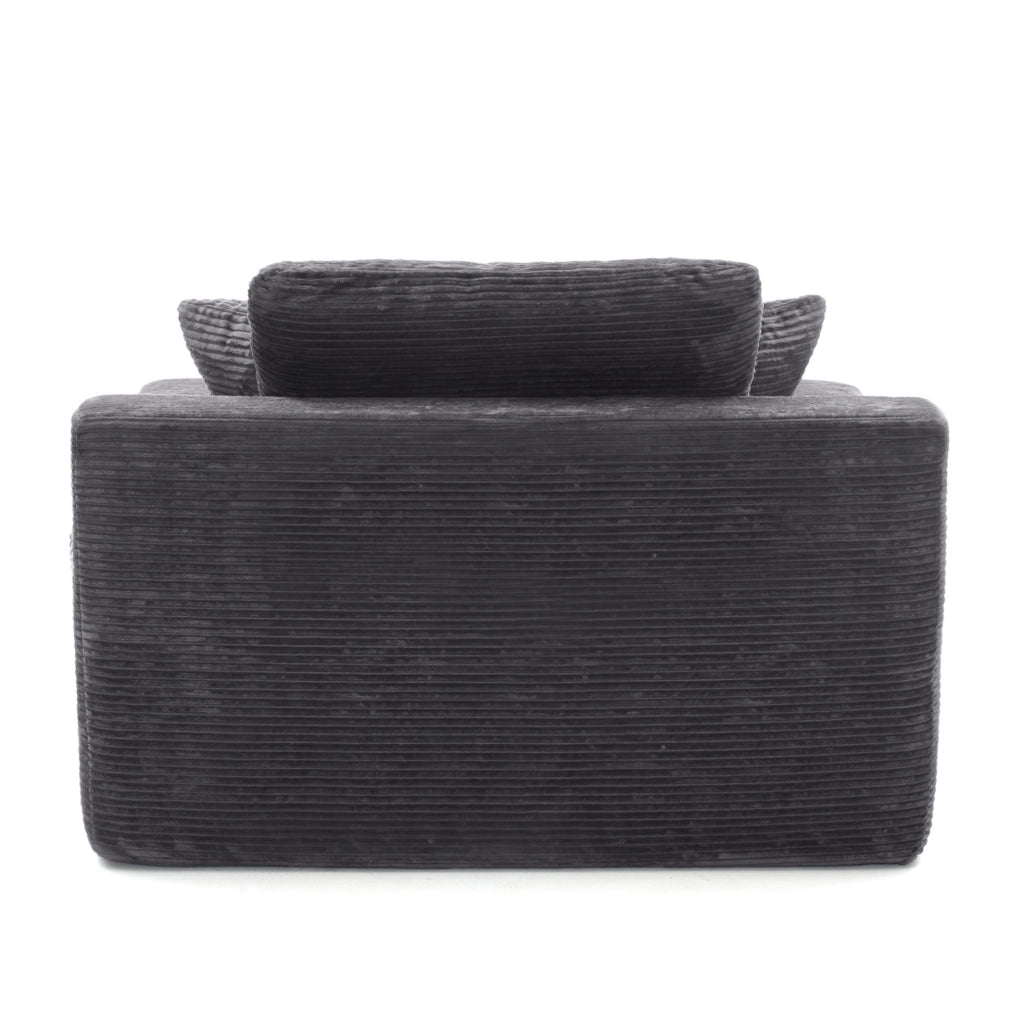 Divano in velluto a coste con tasche laterali; cuscini e imbottitura con molle; grigio scuro