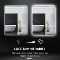 Specchio Bagno con Luci LED  3 Tonalità 70x50 cm Interruttori Touch e Funzione Antiappannamento