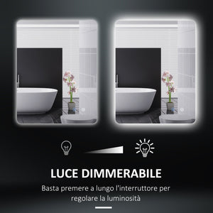 Specchio Bagno con Luci LED  3 Tonalità 70x50 cm Interruttori Touch e Funzione Antiappannamento
