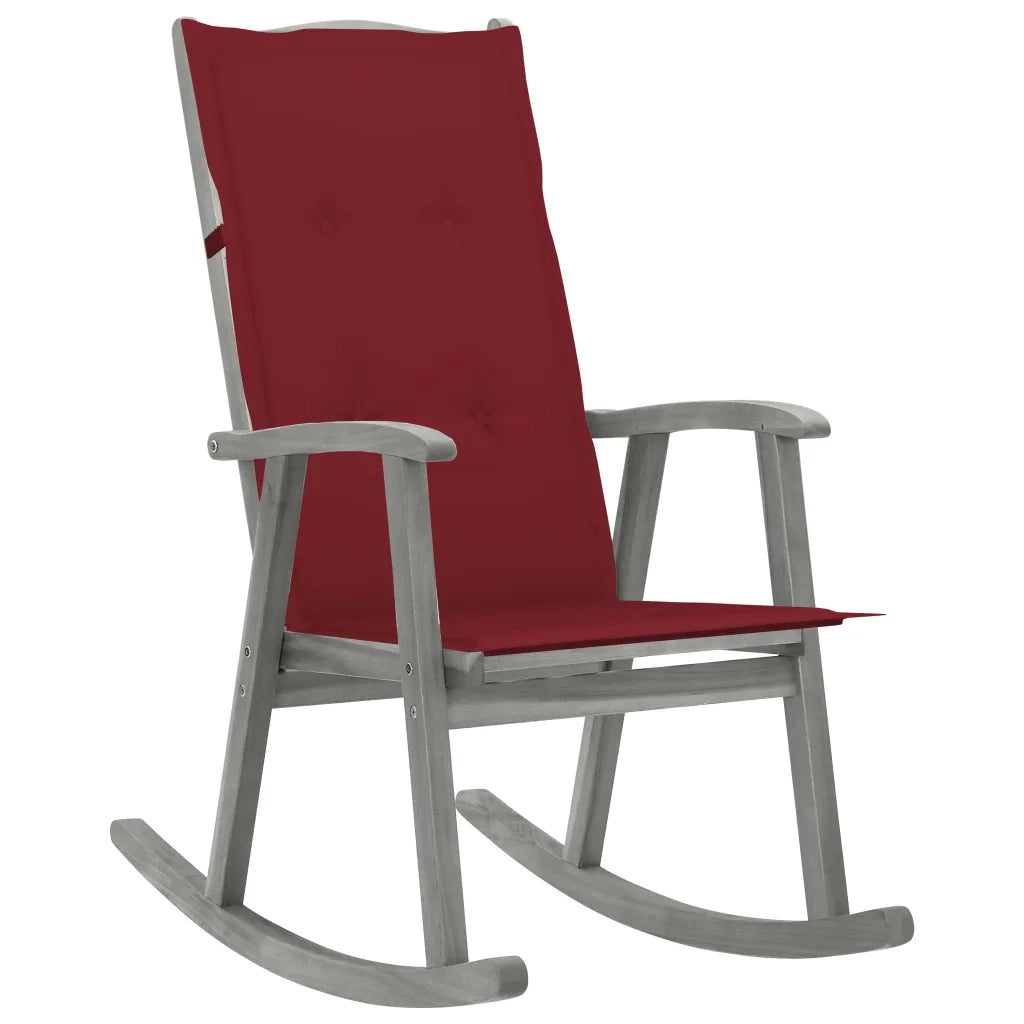 Sedia a Dondolo con Cuscini Grigia in Legno Massello di Acacia cod mxl 68144