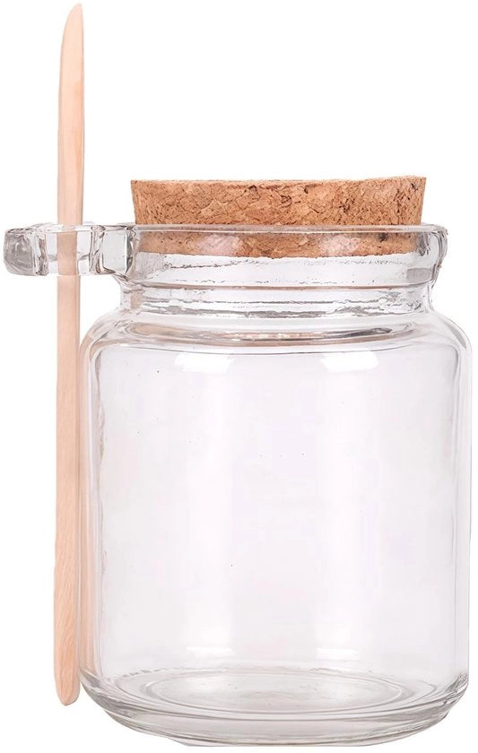 Contenitore di conservazione 250ml - Boccia di vetro - Cucchiaio di legno - Tappo di gomma - Bacinella per cosmetici - Translucido - Contenitore di conservazione