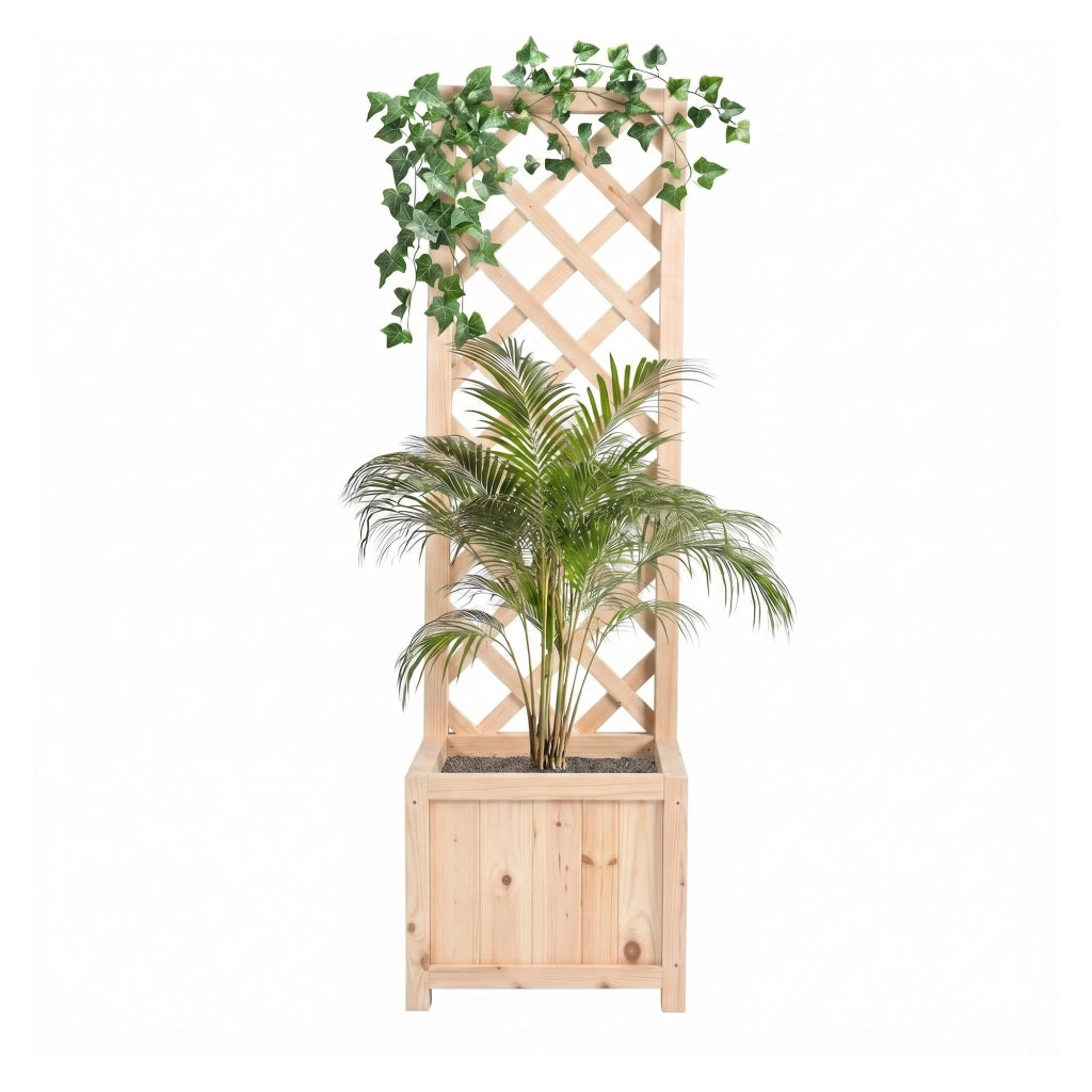 Rosy - Fioriera da Esterno con Grigliato 35x120x30 cm per Piante Rampicanti in Legno di Cedro Impregnato Natural Oak