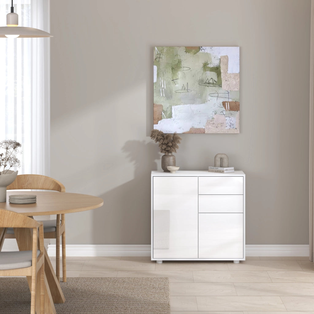 Comò Paarl con 2 Ante e 2 Cassetti 74x79x36 cm - Bianco Lucido [en.casa]