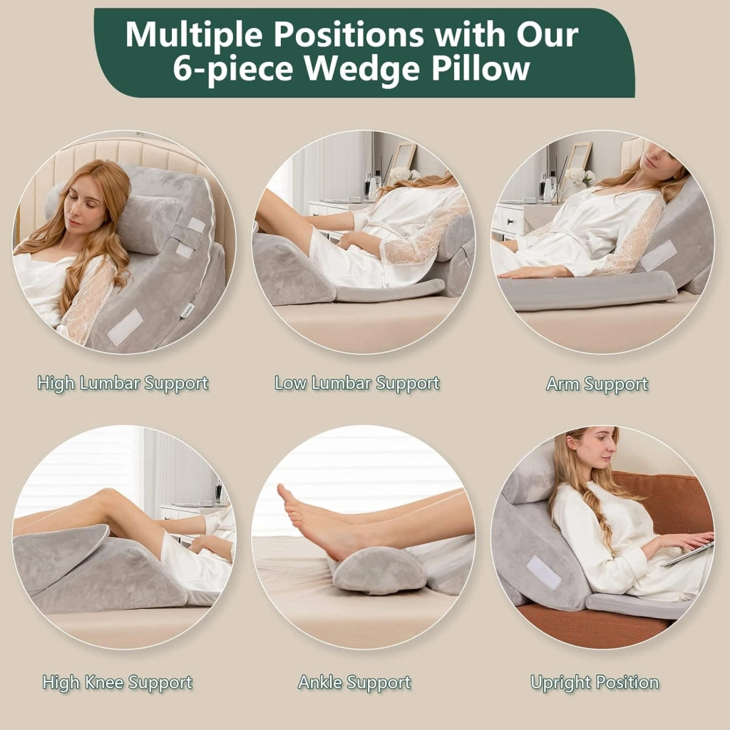 Set di 6 cuscini con zeppa in memory foam, cuscino da lettura con poggiatesta e cuscino gambe rialzate per dopo la chirurgia, gravidanza, sonno laterale