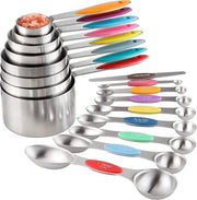Set di misuratori in acciaio inossidabile con 8 misuratori a pile e 8 cucchiai magnetici a doppio lato, 1 livella acqua.