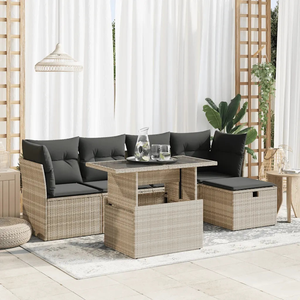 Set Divano da Giardino 6pz con Cuscini Grigio Chiaro Polyrattan 3327772