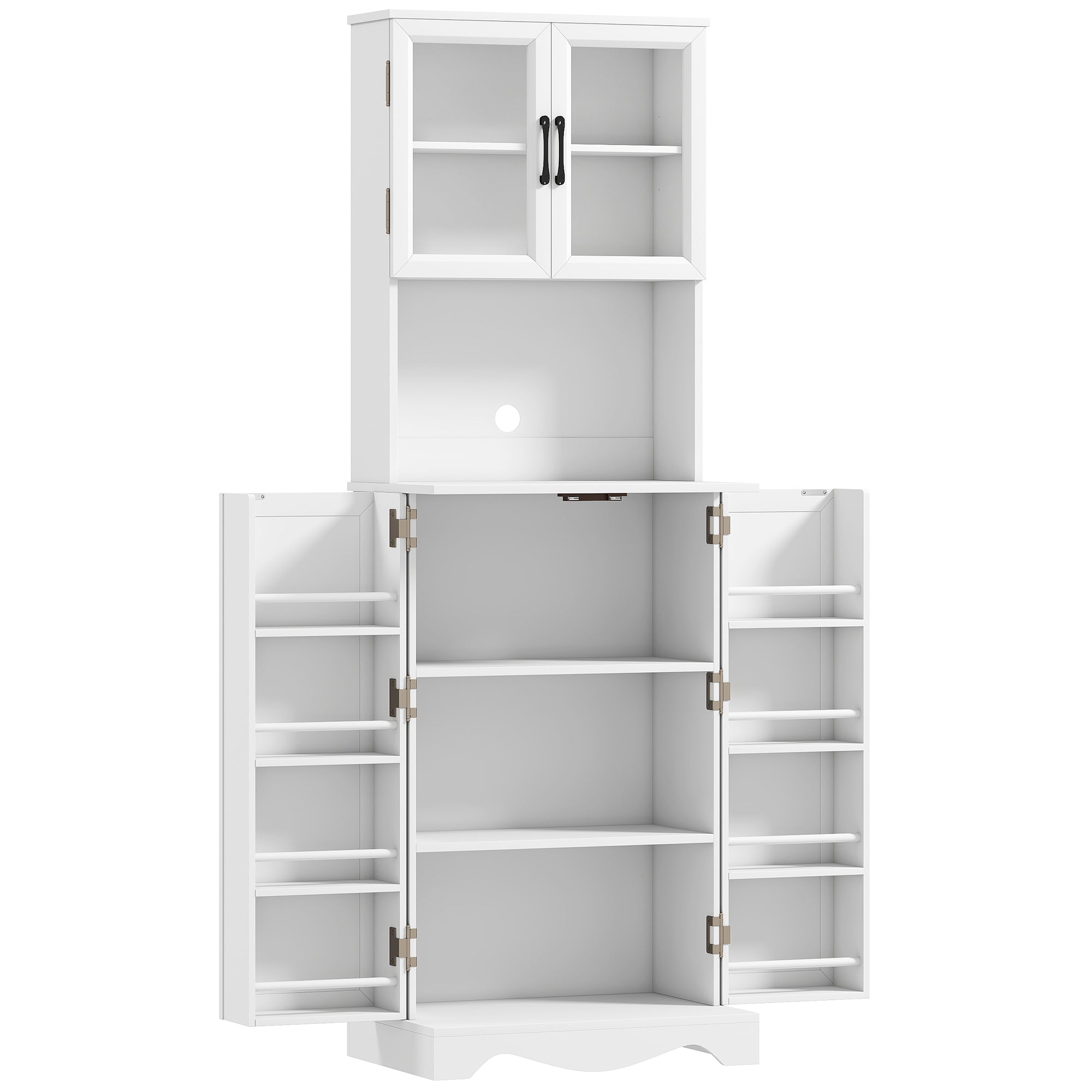 Mobile Dispensa Cucina 60x39,5x179,6 cm con 2 Armadietti e 8 Ripiani in Legno e Acrilico Bianco