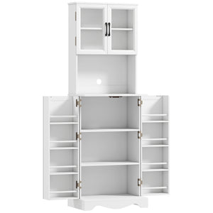 Mobile Dispensa Cucina 60x39,5x179,6 cm con 2 Armadietti e 8 Ripiani in Legno e Acrilico Bianco