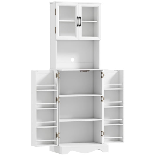 Mobile Dispensa Cucina 60x39,5x179,6 cm con 2 Armadietti e 8 Ripiani in Legno e Acrilico Bianco