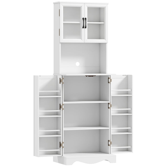 Mobile Dispensa Cucina 60x39,5x179,6 cm con 2 Armadietti e 8 Ripiani in Legno e Acrilico Bianco