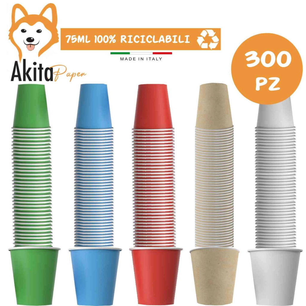 Akitaink 300 Bicchierini Caffe Carta 75ml Compostabili
