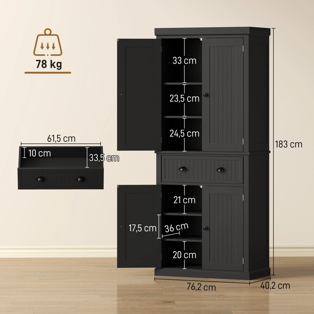 Credenza Cucina con 4 Porte e Cassetto ¨C Zephmum ¨C Nero 76.2x40.2x183 cm