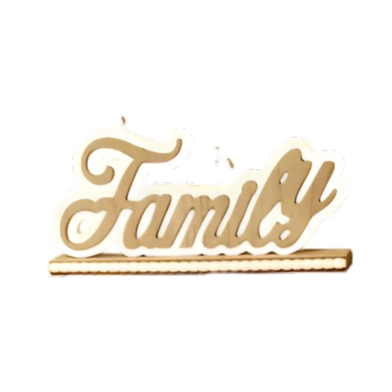 SCRITTA FAMILY DECORAZIONE IN LEGNO COLOR LEGNO NATURALE E BIANCO DIMENSIONI 30X4X12,2CM