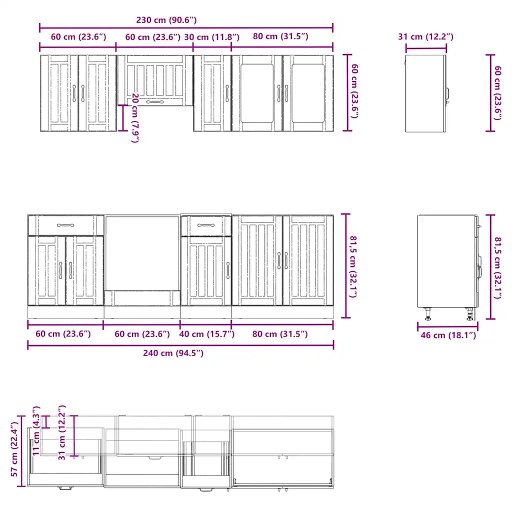 Set Mobili da Cucina 8 pz Kalmar Neri Legno Multistrato