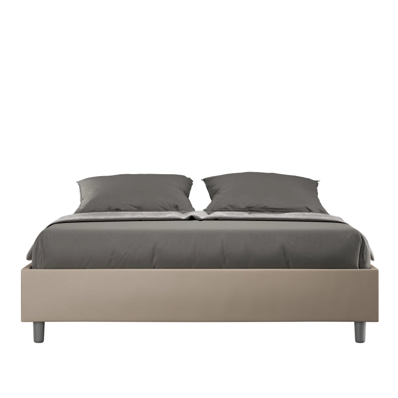 Letto Sommier imbottito Matrimoniale 160x190 cm Azelia - Similpelle,Senza rete,Tortora