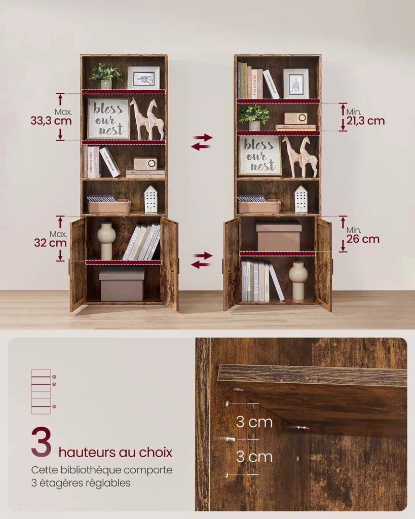 Libreria alta a 6 ripiani con anta mobile contenitore aperto 24 x 318 x 175 cm per soggiorno ufficio sala da pranzo marrone 12_0005284