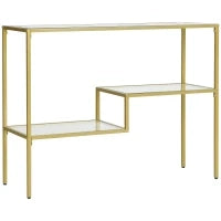 Consolle da Ingresso a 3 Ripiani in Acciaio e Vetro Temperato, 100x32x76 cm, Oro