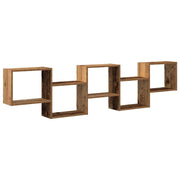 Mensola a Cubo da Parete | Mensola sospesa 5 Scomparti Truciolato Legno Antico