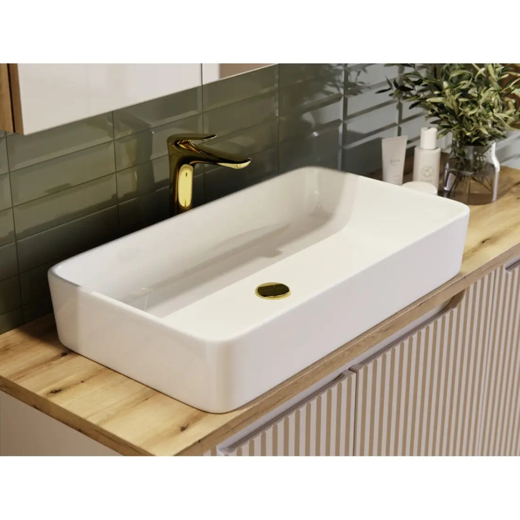 Lavabo rettangolare da appoggio 61x34 cm in ceramica bianca lucida