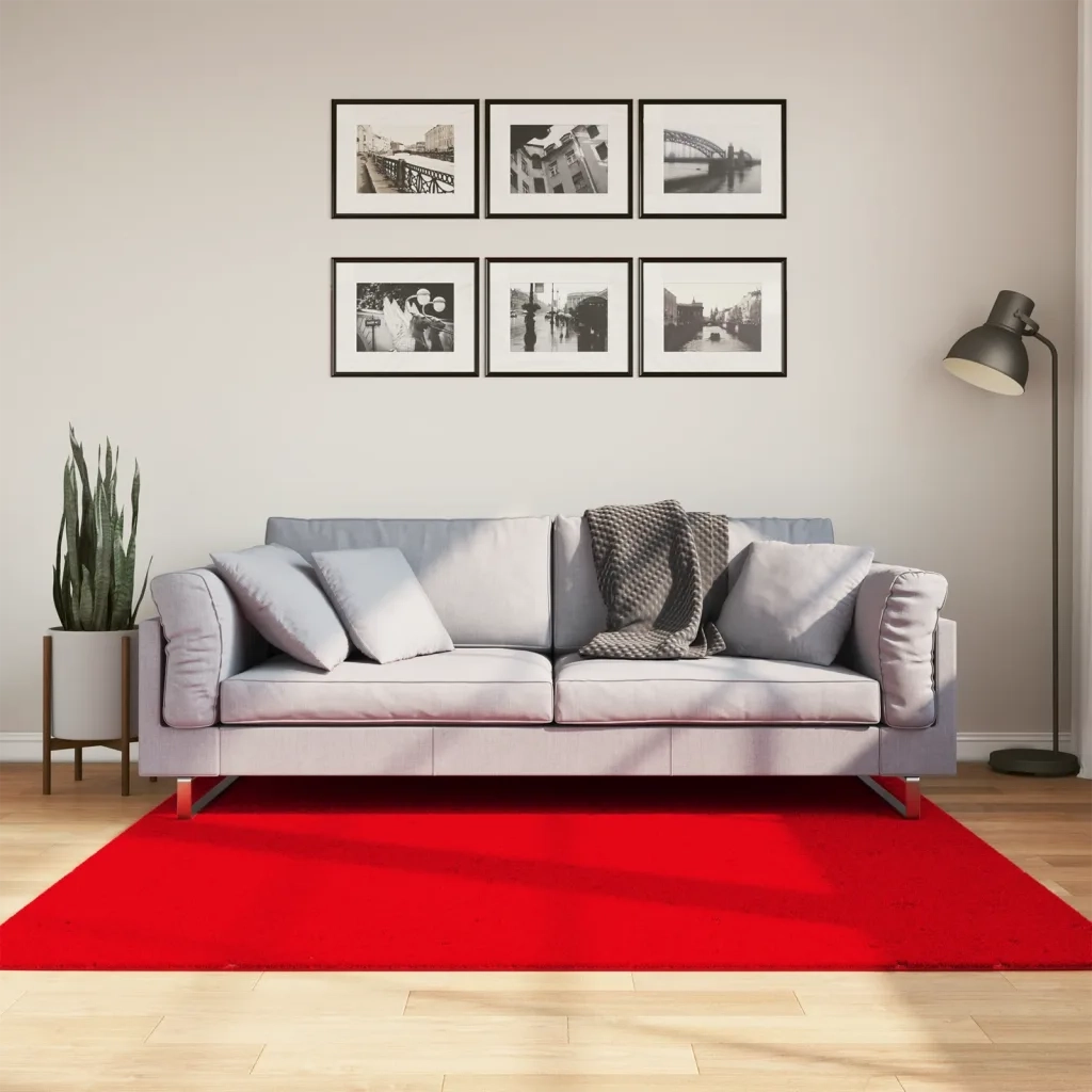 Tappeto a Pelo Corto HUARTE Morbido e Lavabile Rosso 160x160cm 375173