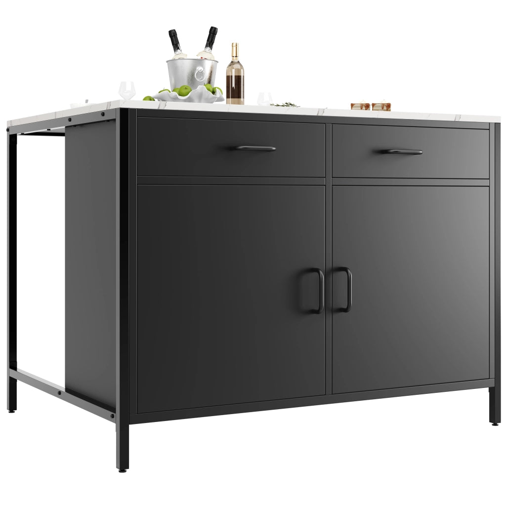 Tavolo Alto con 2 Cassetti e Ripiano Regolabile; in MDF; Nero; per Cucina e Sala da Pranzo; 100 x 90 x 90 cm