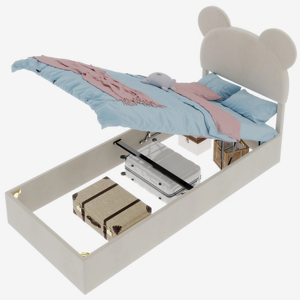 Letto Contenitore 90x200 cm; Letto Singolo - Box con Sollevamento Pneumatico - Beige