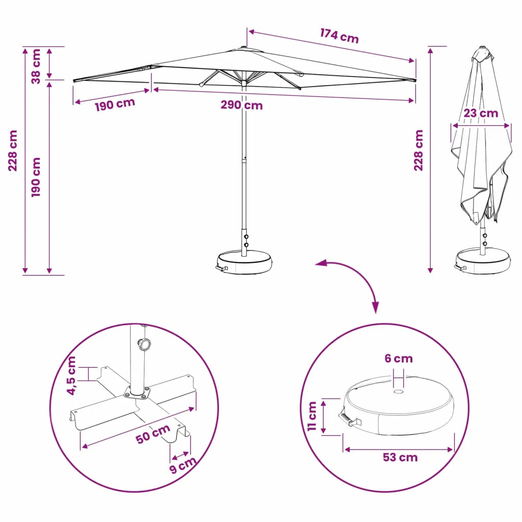 Ombrello da giardino 200 x 300 cm Poliestere Rettangolare 42036208