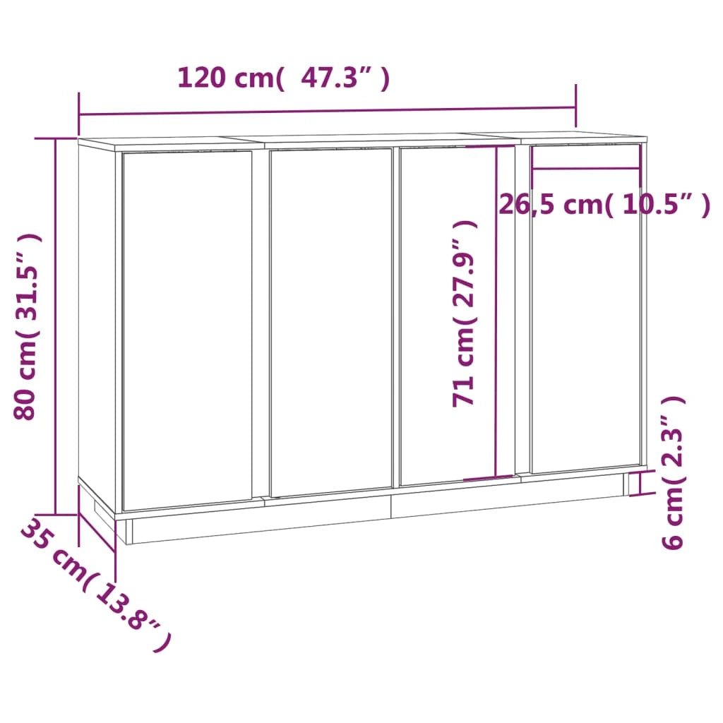 Buffet credenza cassettiera armadio mobile contenitore organizer per cucina soggiorno salotto 120 x 35 x 80 cm legno massello di pino grigio 02_0031781