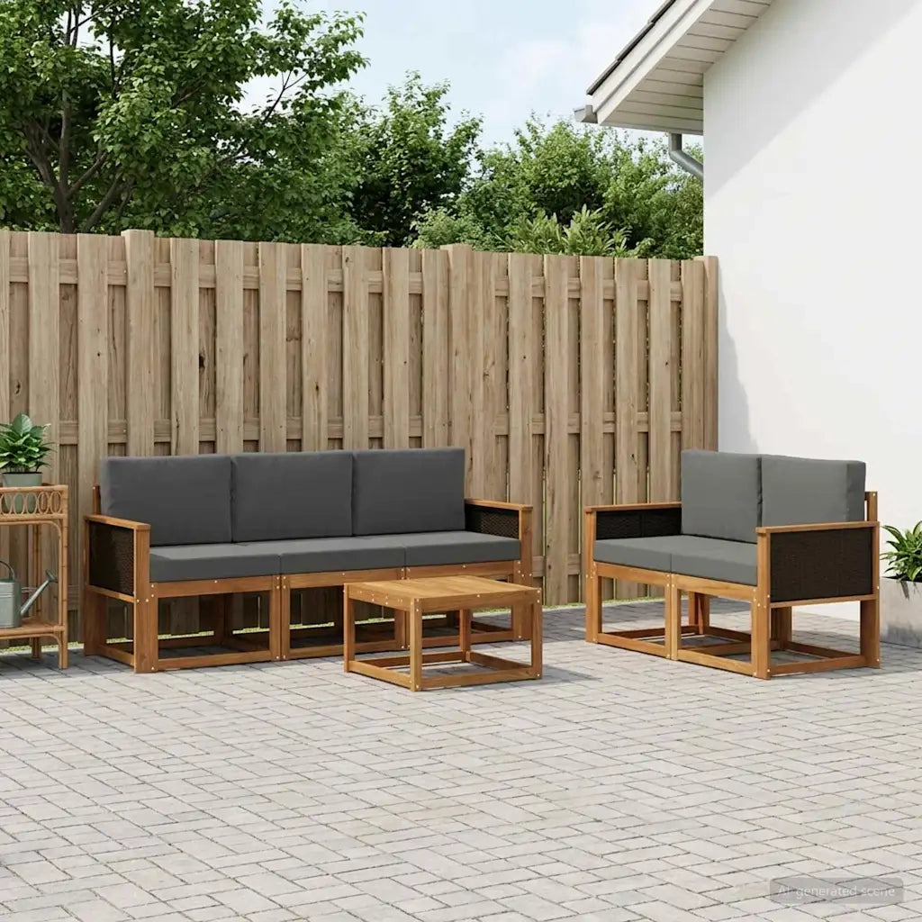 Set di divani da esterno con cuscino 6 pcs Naturale e Antracite 3384983