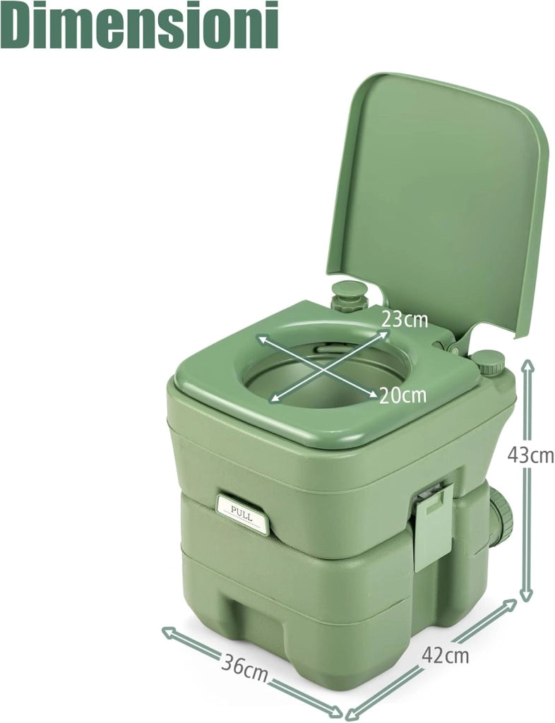 WC Portatile 20L, Bagno Chimico con 2 Serbatoi Rimovibili, Coperchio Anti-Odore, Maniglia, Carico Massimo 150 KG, Toilette Portatile per Campeggio, Viaggi, Auto, 36 X 42 X 43 CM (Verde)