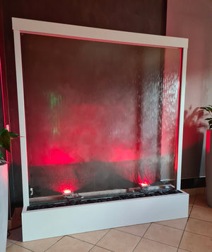 Cascata a Finestra Verticale 180x200x36 cm con Faretti in Acciaio Bianca