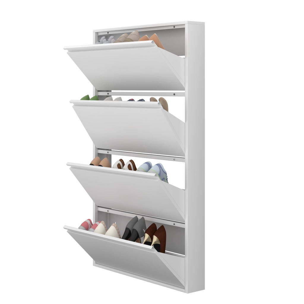 SCARPIERA A PARETE 89x45x13,5 cm Metallo Bianco con cassetti ribaltabili