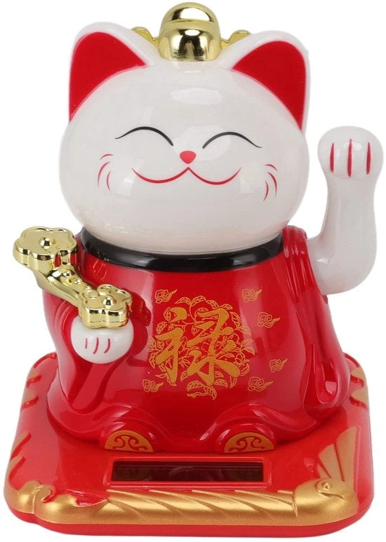 Decorazione Feng Shui con Gatto che si Sgancia - Ceramica - Rosso - Portafortuna - Per uso domestico e auto - Ornamenti divertenti