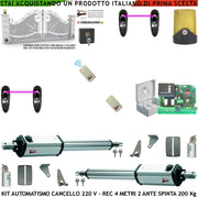 Automazione Cancello 4 MT 2 Ante Kit 2 Motori 230 V Stelo Retrattile 2 Radiocomandi 2 Coppie Fotocellule Faro Selettore Cartello Monitore Centrale Riprogrammabile Luce di Cortesia Apertura Pedonale