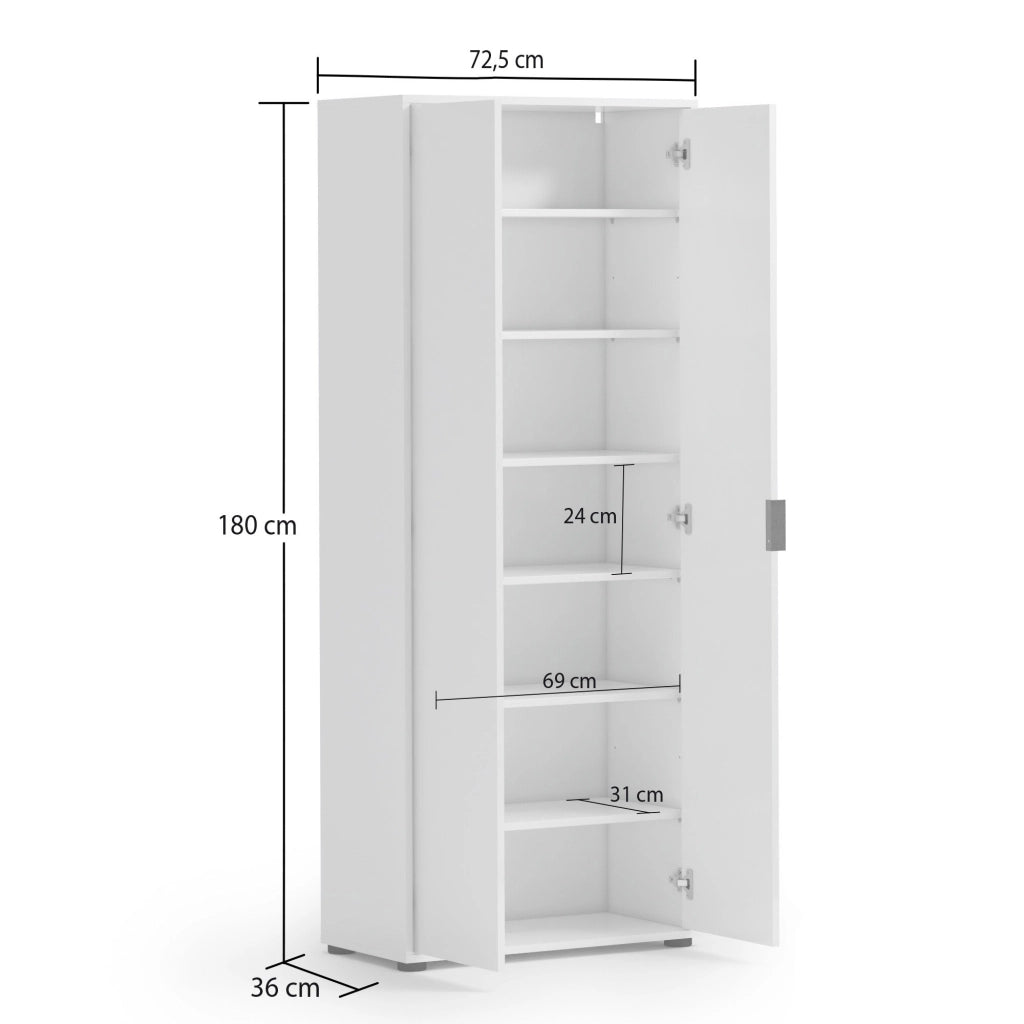Angitolar, Armadio Multiuso 2 Ante 6 Ripiani Made in Italy, 72.5x180h cm Bianco Lucido