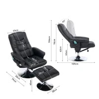Poltrona girevole massaggiante a 5 punti con funzione riscaldante, in pelle PU, per soggiorno e camera da letto, 79x79x106 cm, Nero