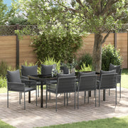 Set da pranzo da giardino 9 pezzi con cuscini in polyrattan nero