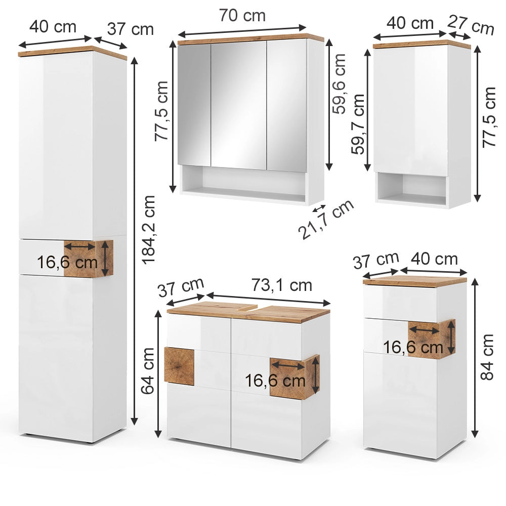 Vicco Set di mobili da bagno Bianco 5 parti