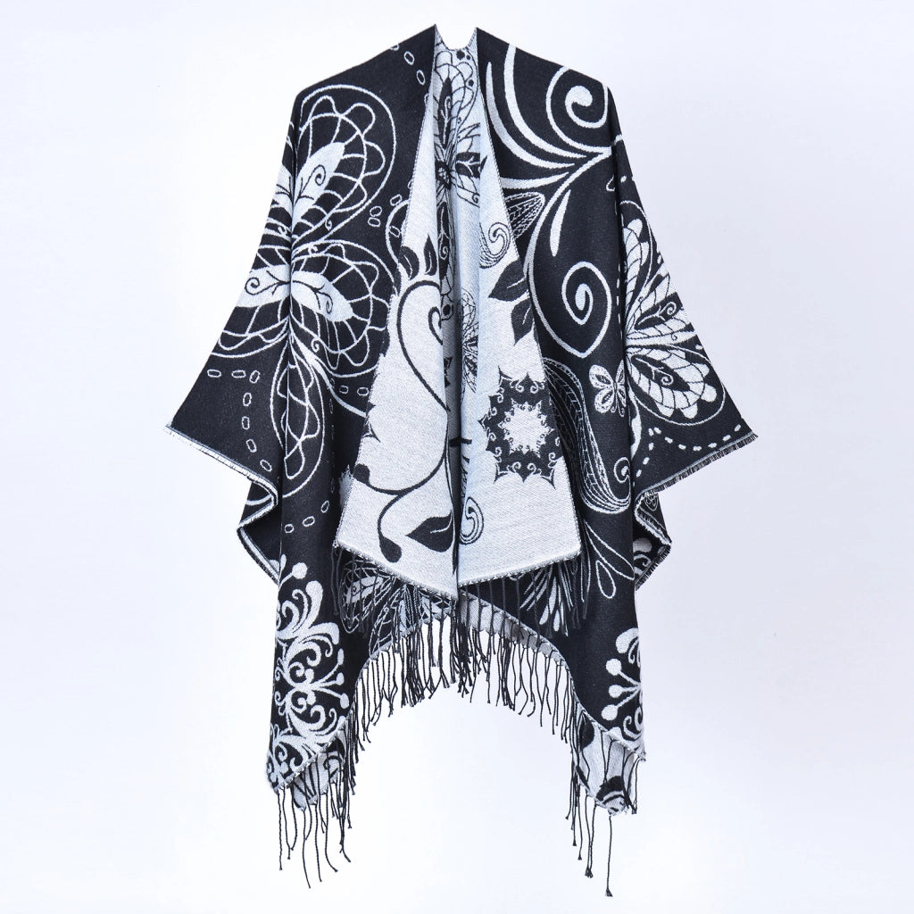 Nuovo scialle con nappe jacquard e motivo paisley - Elegante e caldo scialle con nappe