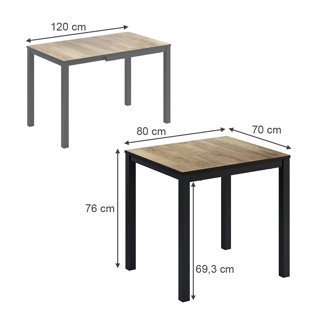 Vicco Tavolo da pranzo Rovere rustico/antracite 120 x 70 cm Estensibile