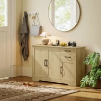 Credenza Moderna con 3 Porte, 2 Cassetti e Ripiano Regolabile 120x38x79 cm Legno Naturale