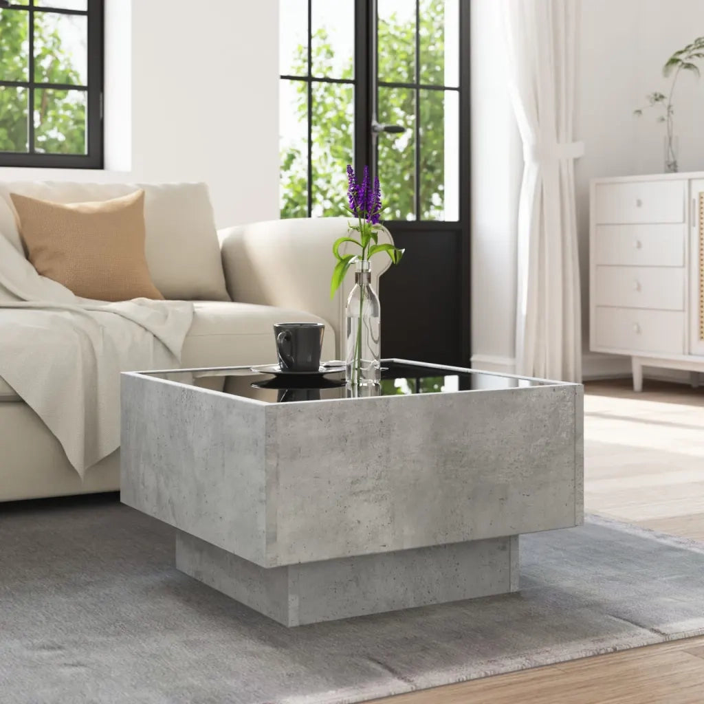 Tavolino Salotto con LED Grigio Cemento 50x50x30 cm Multistrato