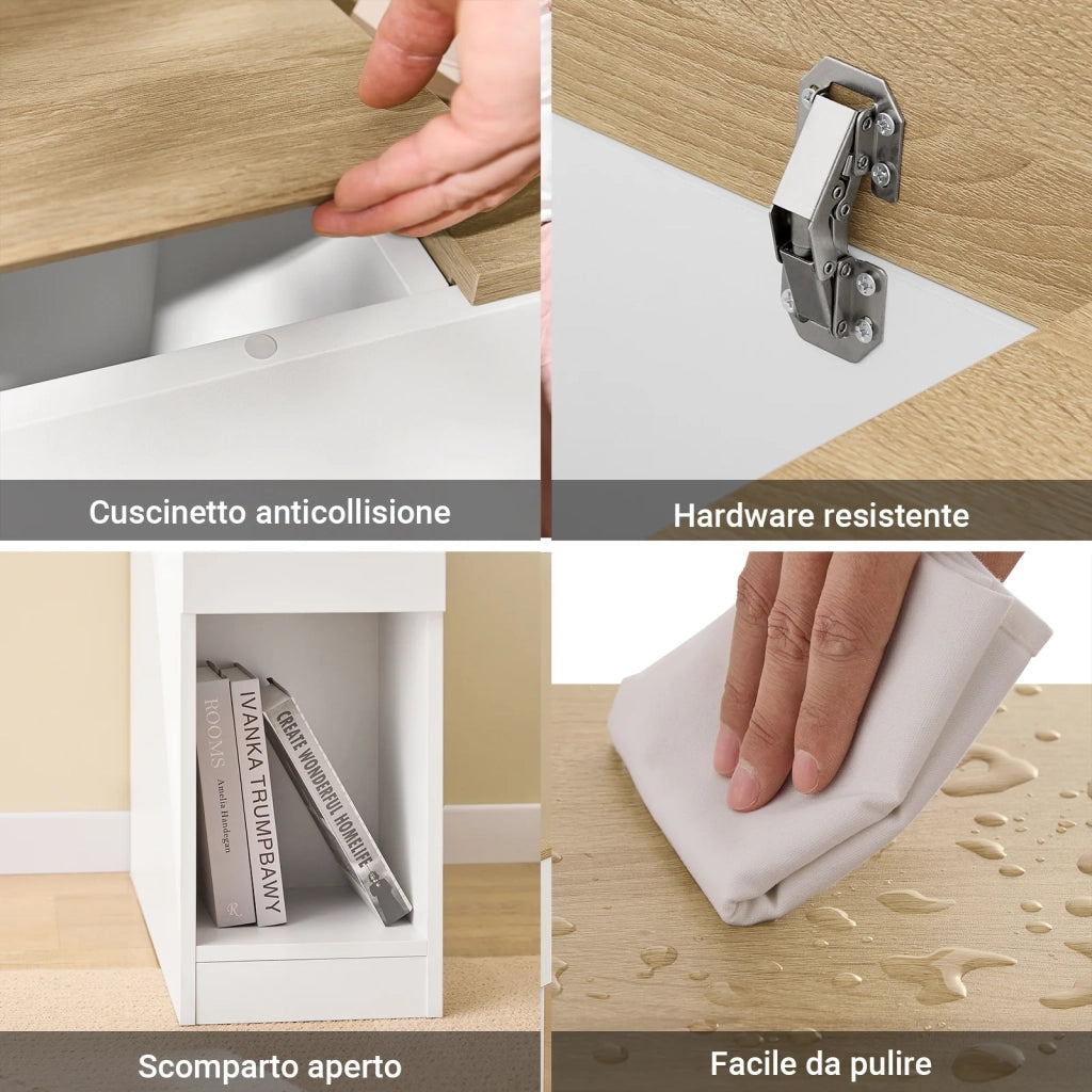 SoBuy Comodini con 3 scomparti, Tavolino Comodini Camera per Divano Salotto Sala da Pranzo Cucina, Tavolo Alto Stretto Bianco e Legno 25 x 65 x 60 cm FBT162-WN